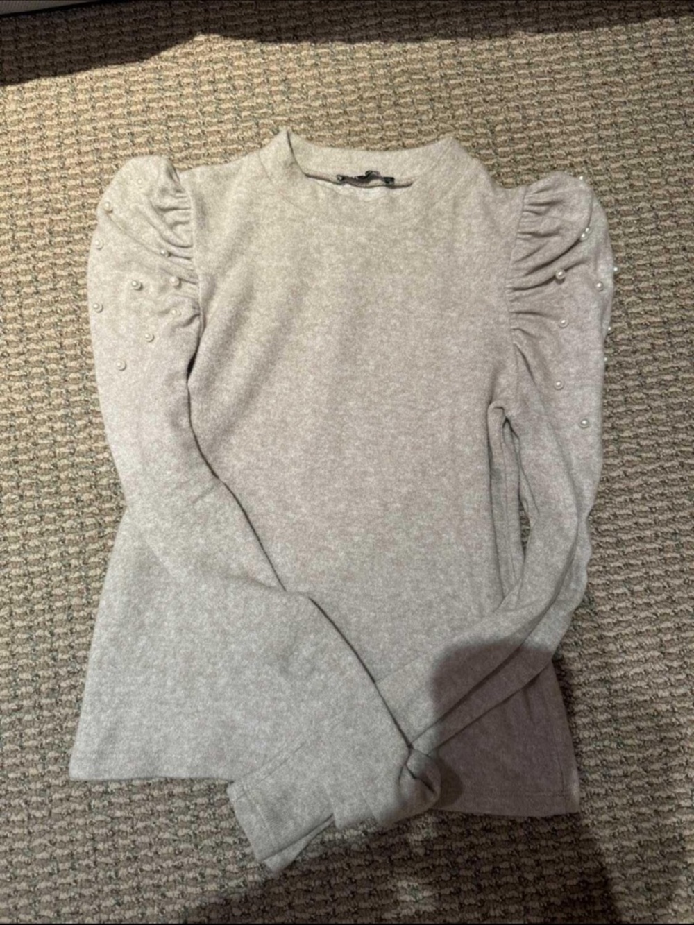 Zara Pearl-Embellished Puff Sleeve Sweater - Cream